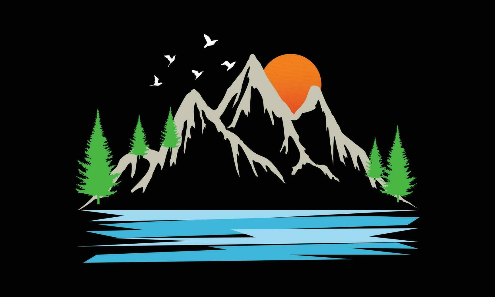 Adventure at the mountain graphic artwork for t shirt and others. Mountain with tree retro vintage print design. vector