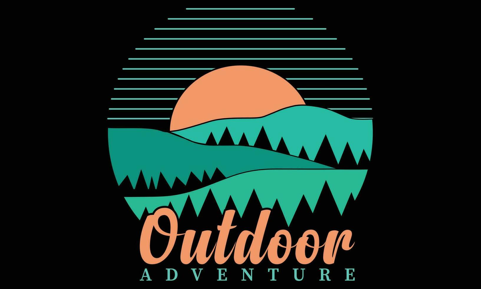 Outdoor Adventure T-shirt Design Vector Illustration. Outdoor vector for print. abstract camping illustration. Mountain, Tree, Sunset, Outdoor, Adventure For T-shirt, Logo, Poster, Banner, Badge, Icon