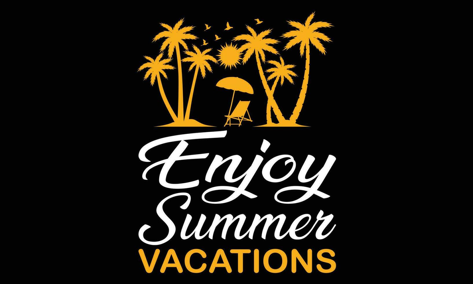 Enjoy Summer Vacations T-shirt Design Vector Illustration and apparel vector design, print, typography, poster, emblem with palm trees. With Surfing Man, Vector Print Design Artwork, Summer T-shirt