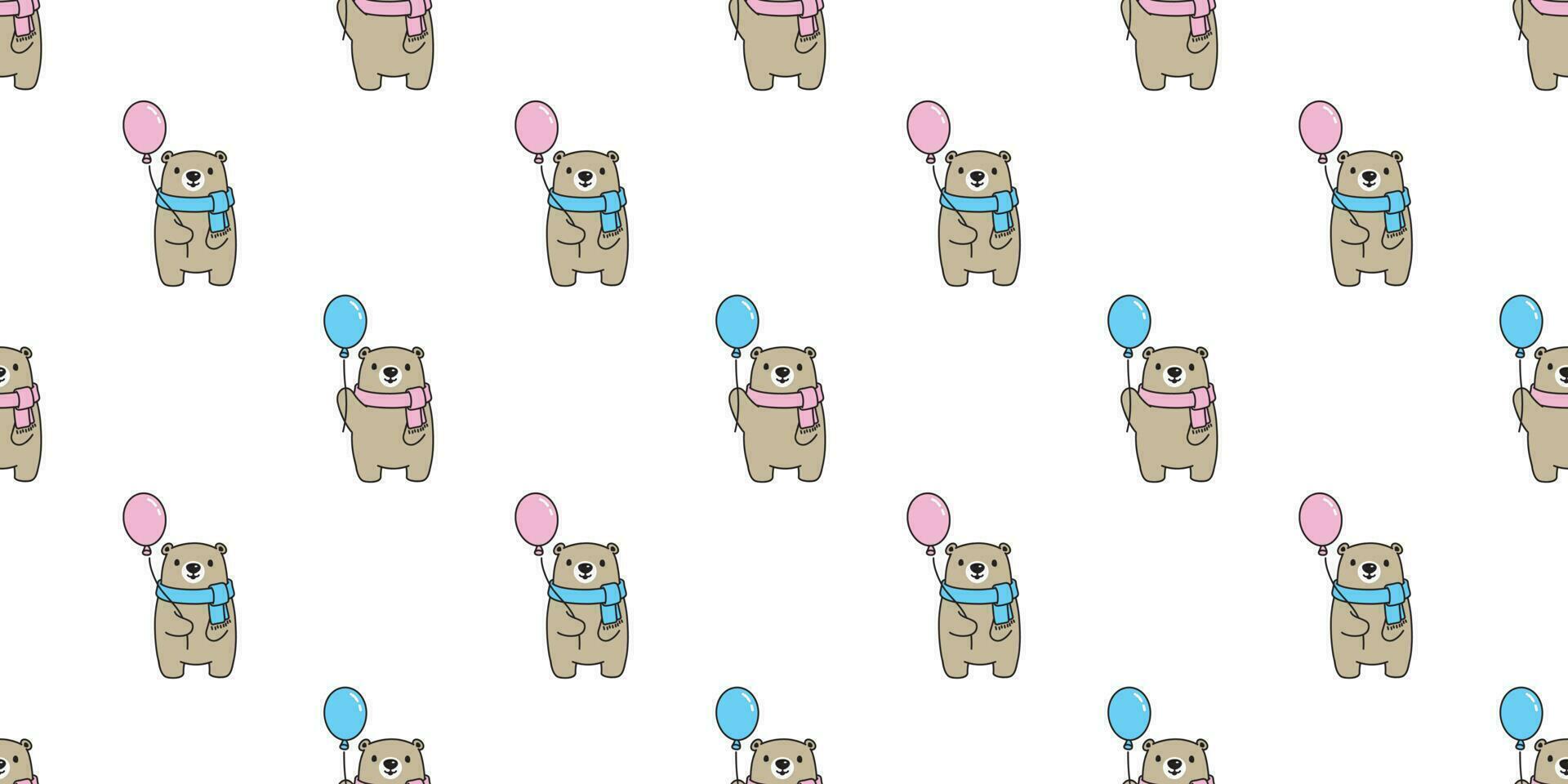 Bear seamless pattern vector polar bear balloon cartoon illustration repeat wallpaper scarf isolated tile background