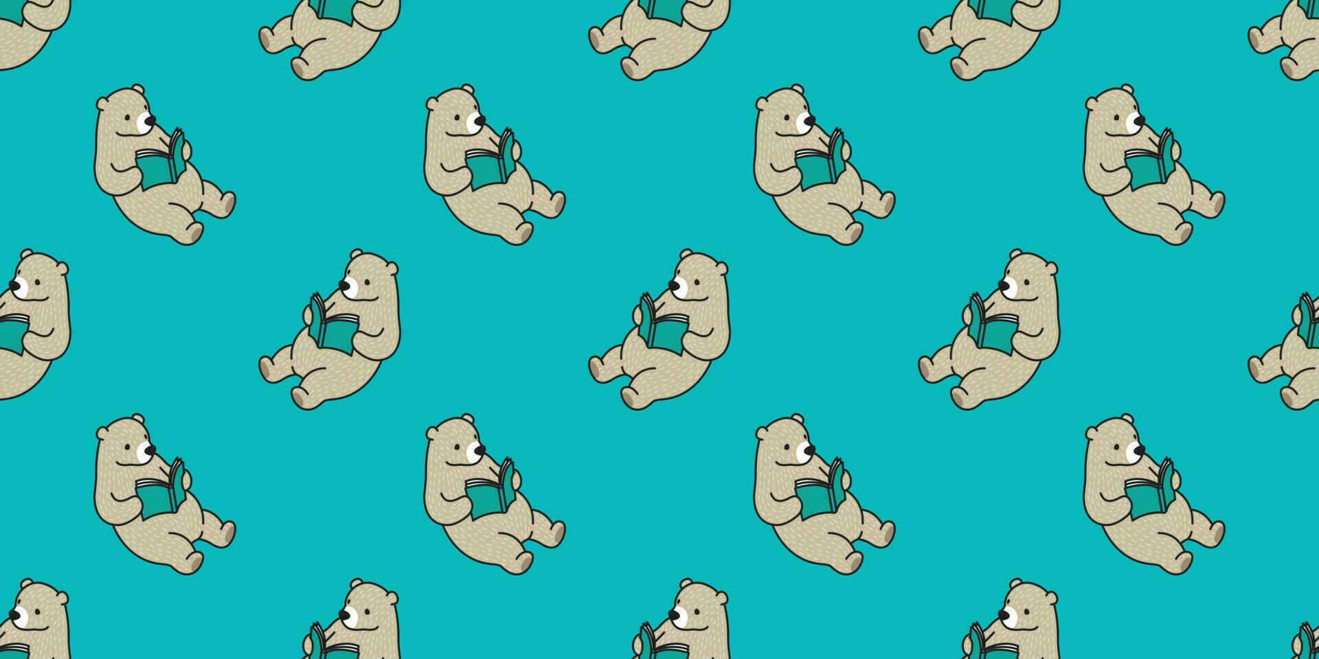 bear seamless pattern vector polar bear panda teddy reading book isolated background green