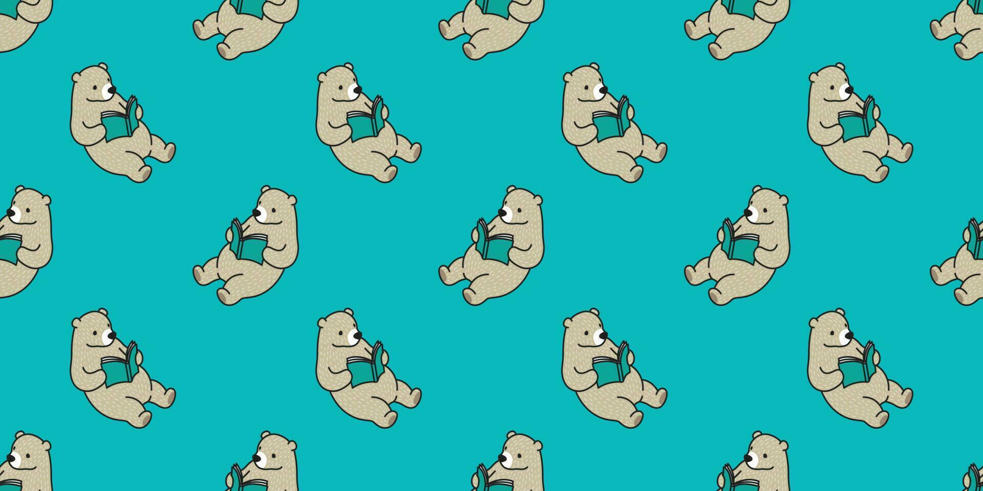 bear seamless pattern vector polar bear panda teddy reading book isolated background green