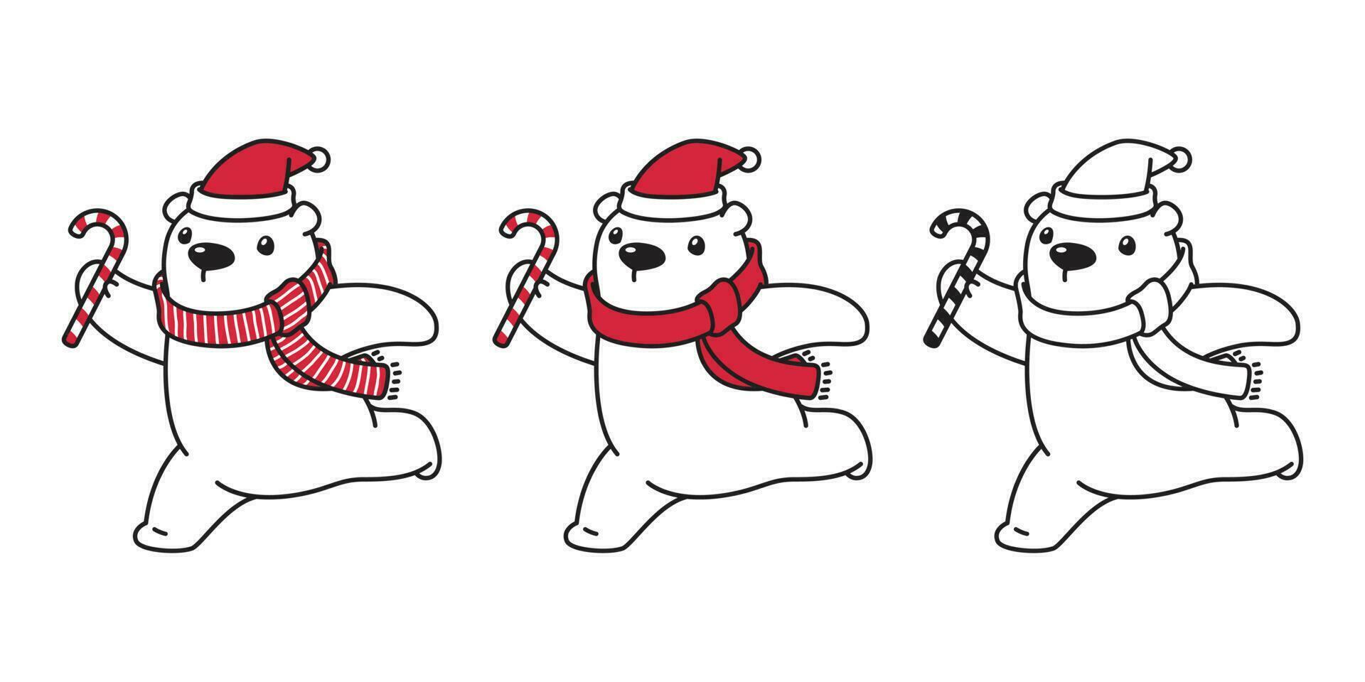 oso vector polar oso Navidad Navidad Papa Noel claus sombrero caramelo caña bufanda dibujos animados personaje icono logo ilustración garabatear blanco