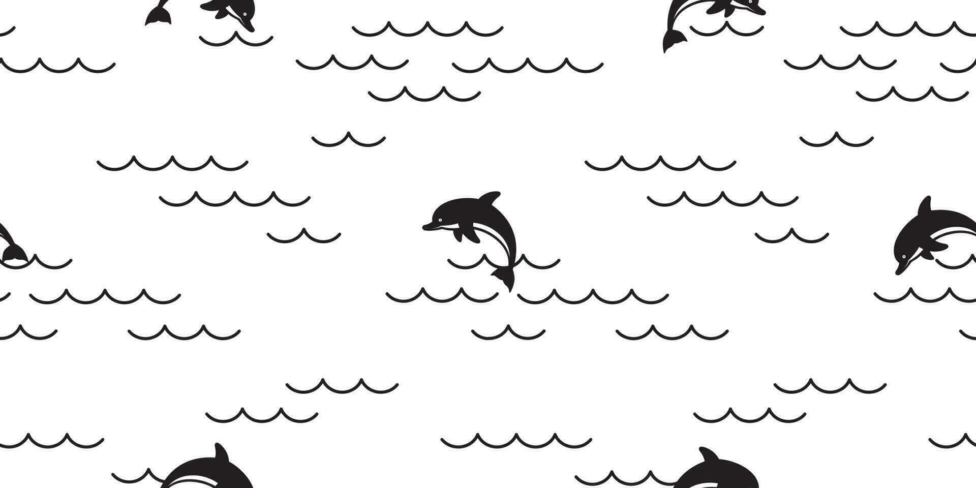 dolphin seamless pattern vector shark ocean wave fish illustration whale fin scarf isolated tile background repeat wallpaper