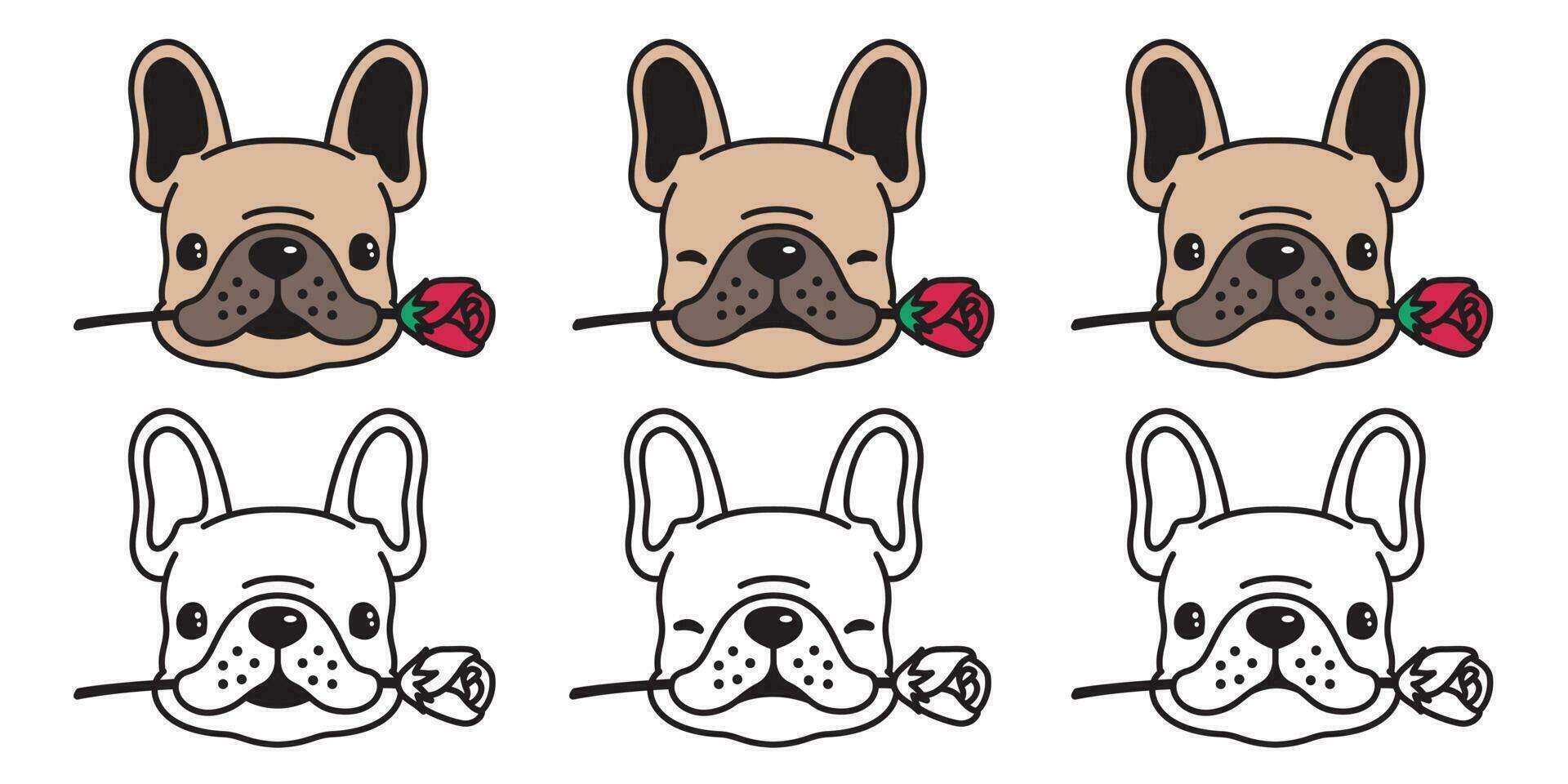 perro vector francés buldog icono logo Rosa flor enamorado dibujos animados personaje ilustración símbolo garabatear marrón