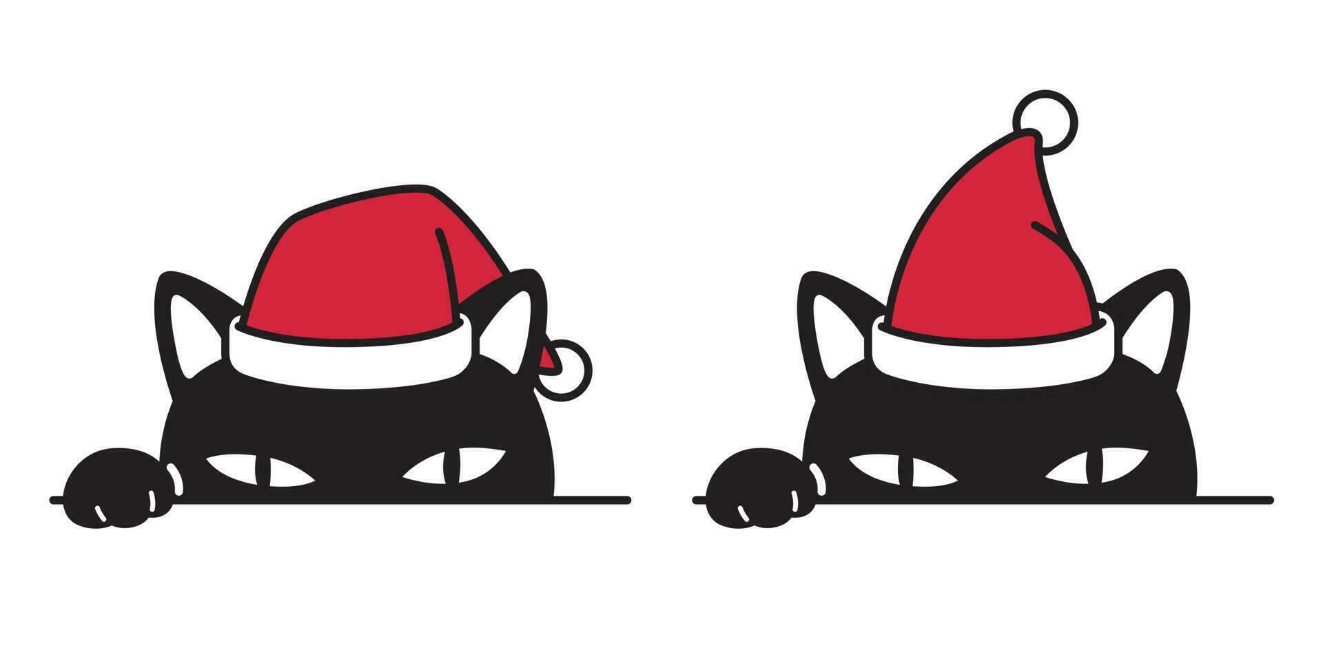 gato vector Navidad dibujos animados personaje Papa Noel claus Navidad sombrero icono logo negro gatito calicó ilustración garabatear