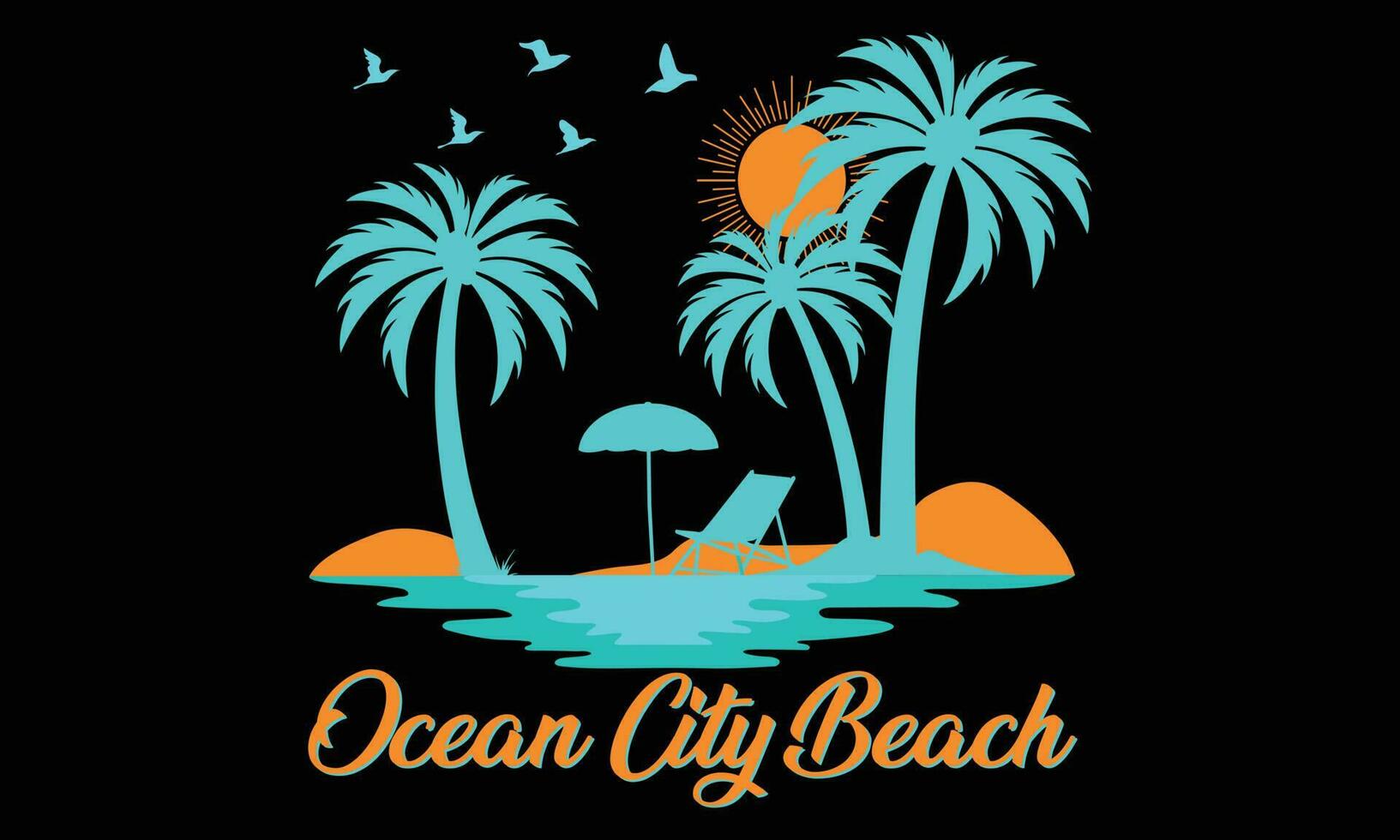 Ocean City Beach, Beach Paradise Print T-shirt Graphics Design, typography slogan on palm trees background for summer fashion vector