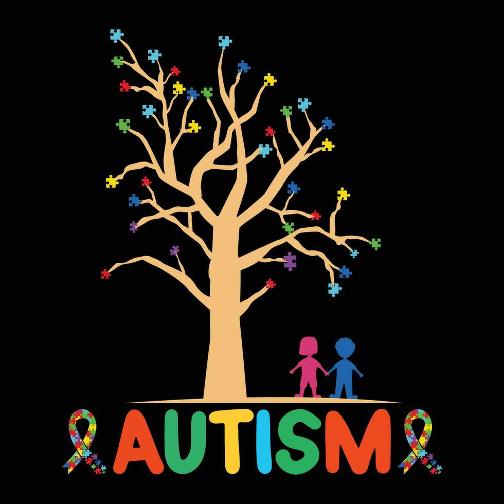 Autism Awarneness T-shirt Design Vector Illustratiion- Autism T-shirt Design Concept. All Designs Are Colorful And Created Using Ribbon, Puzzles, Love, Etc. Autism Background, Banner, Poster