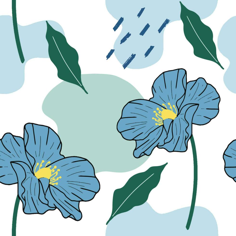 Blue Flower abstract backgrounds. Hand drawn various shapes and doodle objects. Can be used for printing needs and other digital needs. Contemporary modern trendy vector illustrations.