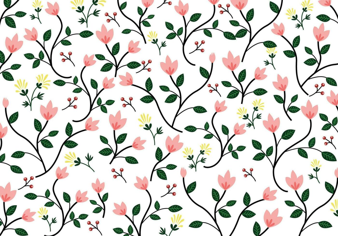 Seamless Floral Pattern , Botanical Flower and leaf Vector