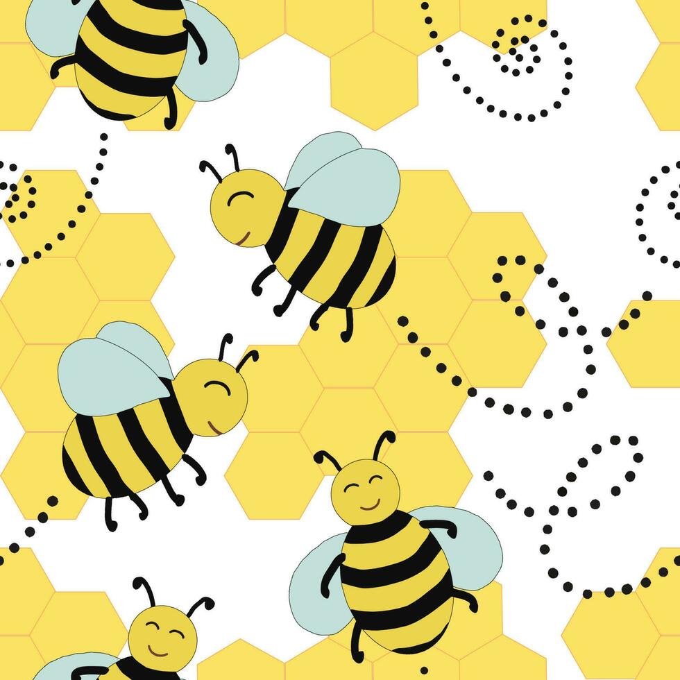 Honey Bee Seamless abstract backgrounds. Hand drawn various shapes and yellow color concept. Can be used for printing needs and other digital needs. Contemporary modern trendy vector illustrations.