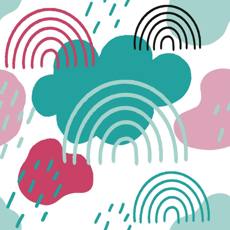 Trendy seamless patterns. Cool abstract, rainbow and weather design. For fashion fabrics, kids clothes, home decor, quilting, T-shirts, cards and templates, scrapbook and other digital needs vector