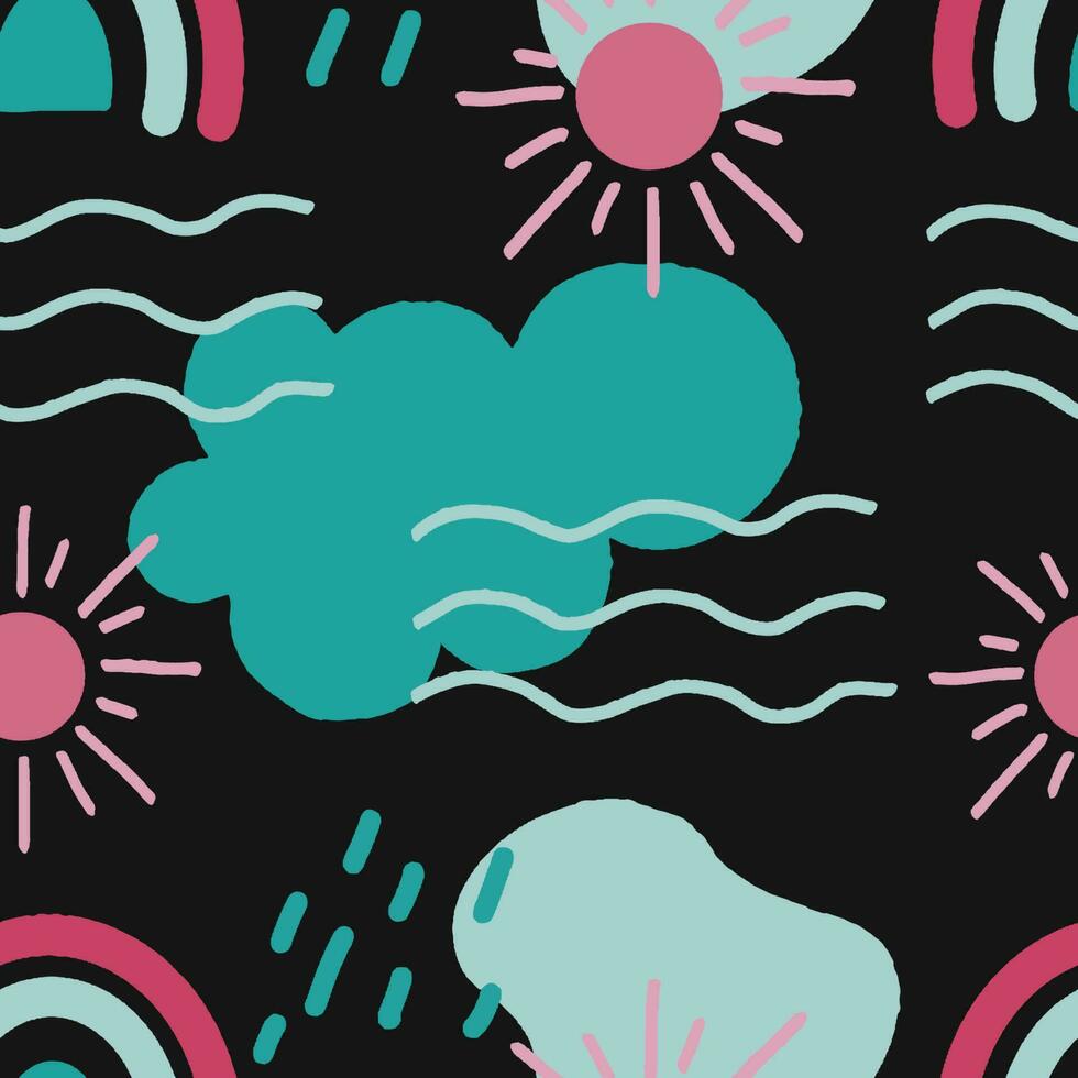 Trendy seamless patterns. Cool abstract, rainbow and weather design. For fashion fabrics, kids clothes, home decor, quilting, T-shirts, cards and templates, scrapbook and other digital needs vector