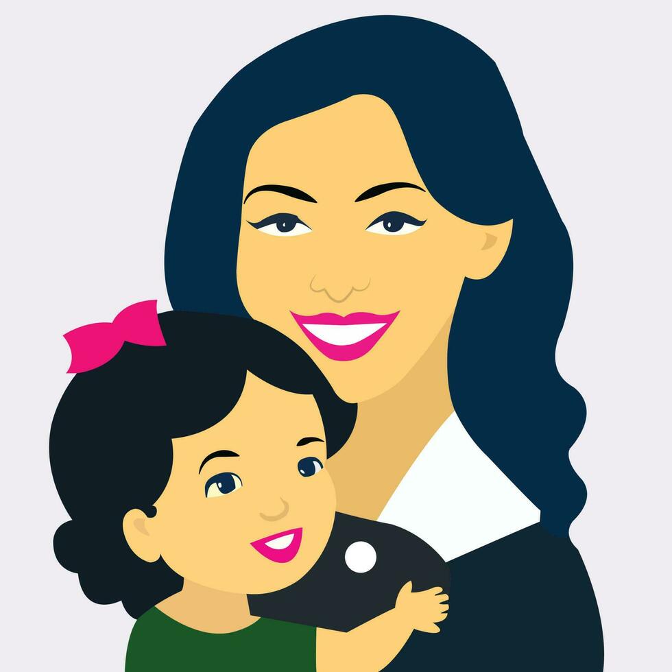 Mother holding her daughter. Happy mothers day vector art work.