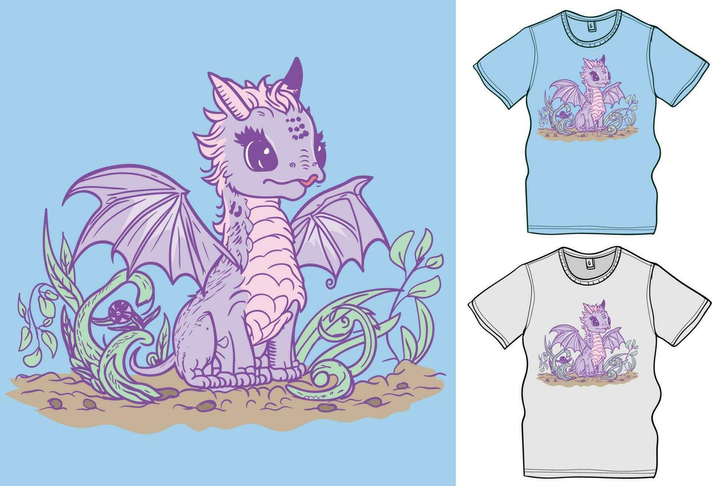 Cute Baby Dragon Vector Illustration