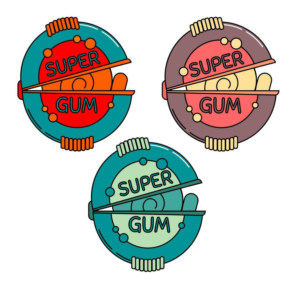 set of Chewing bubble gum in case.  bubble gum. vector illustrator. vibrant colors, pastel colors.