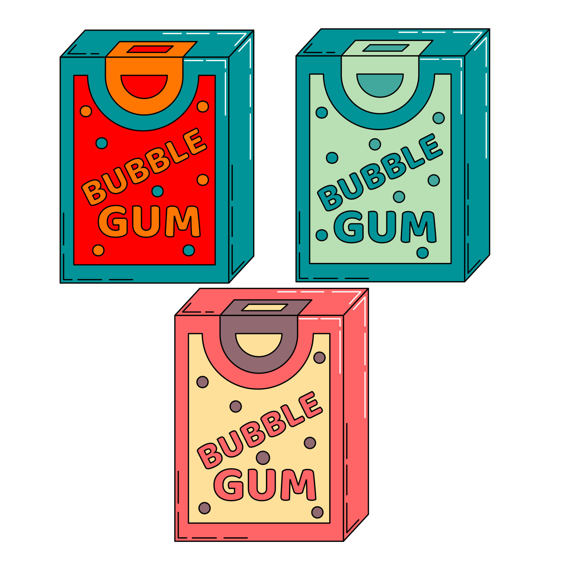 Set of chewing bubble gum. vector illustrator. vibrant colors, pastel