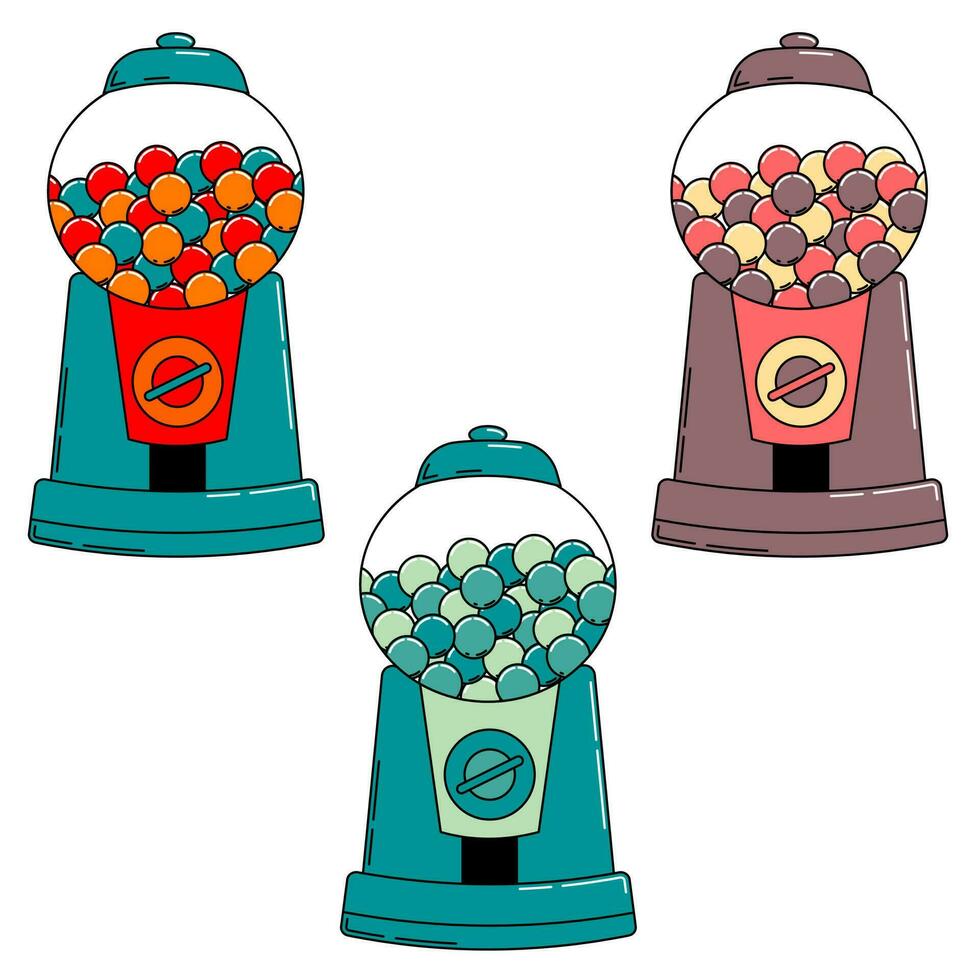 set of Gumball machine. bubble gum. vector illustrator. vibrant colors, pastel colors.