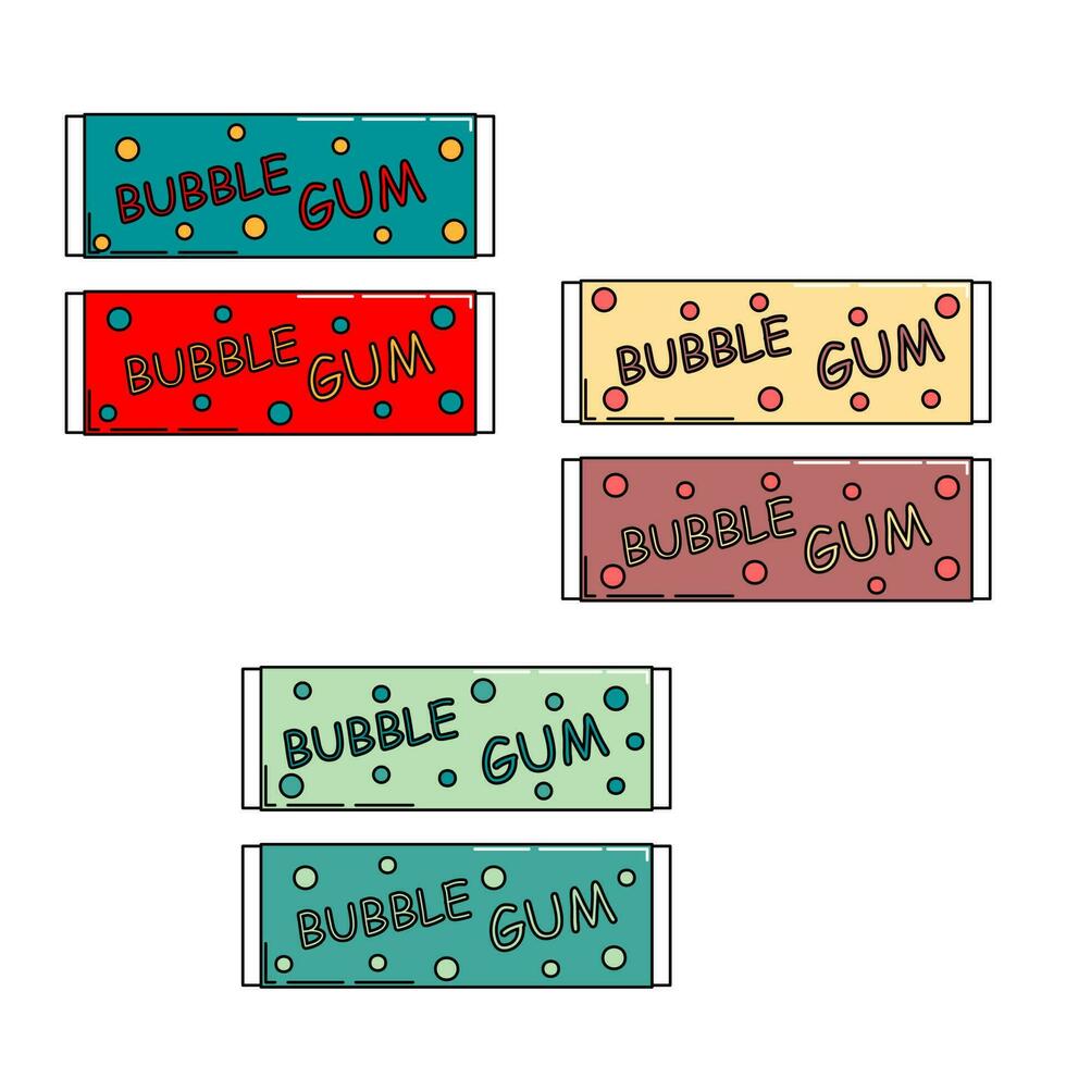 set of Chewing gum plate in foil. bubble gum. vector illustrator. vibrant colors, pastel colors.