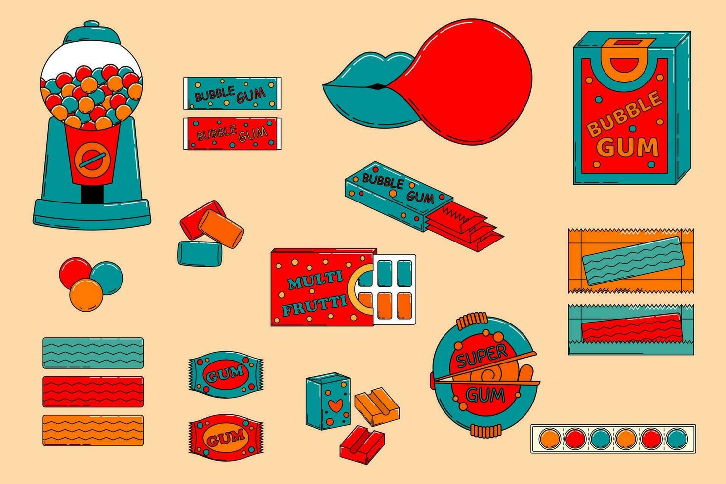 conjunto de dibujos animados burbuja chicle. vector ilustrador vibrante colores