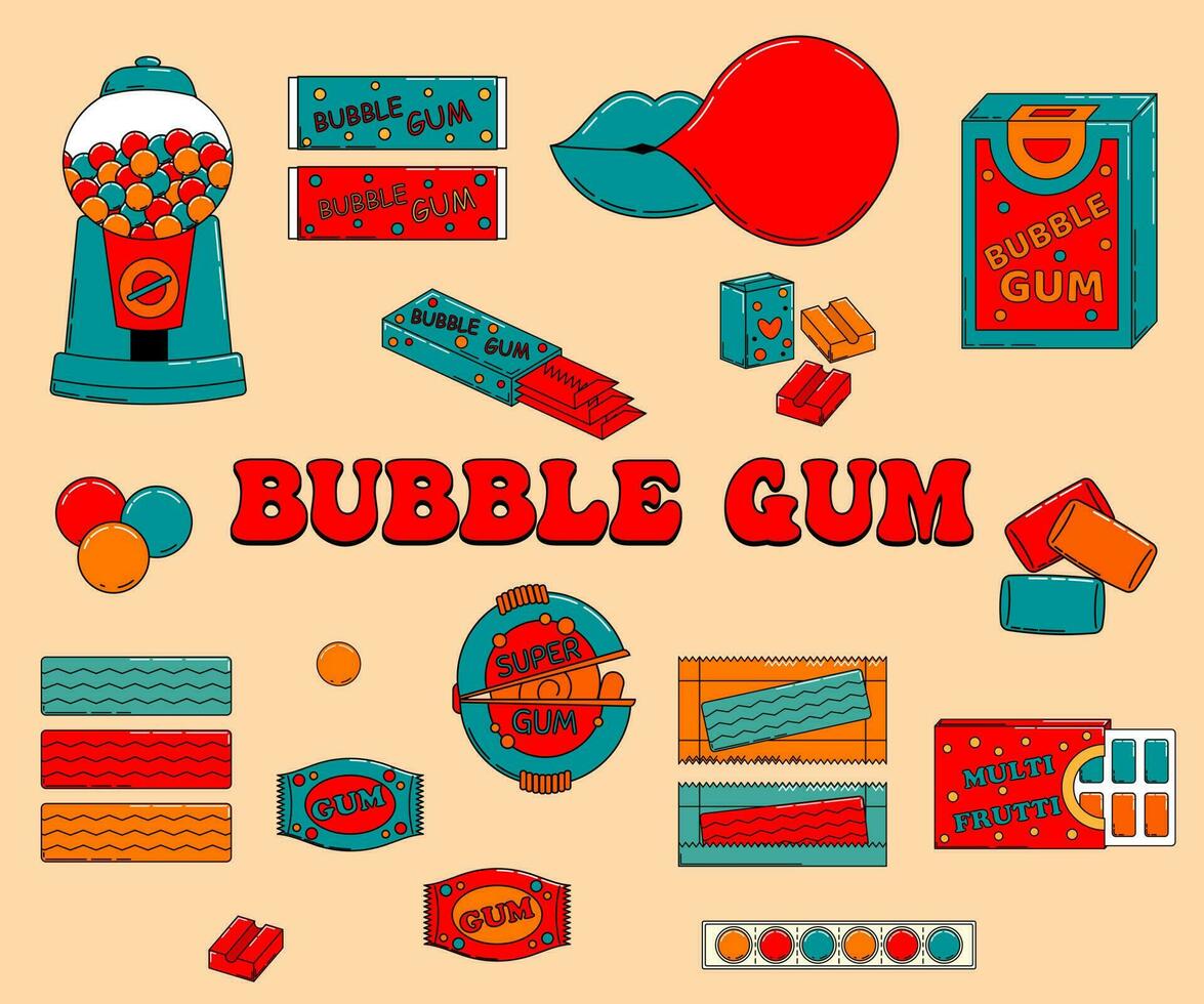conjunto de dibujos animados burbuja chicle. vector ilustrador vibrante colores