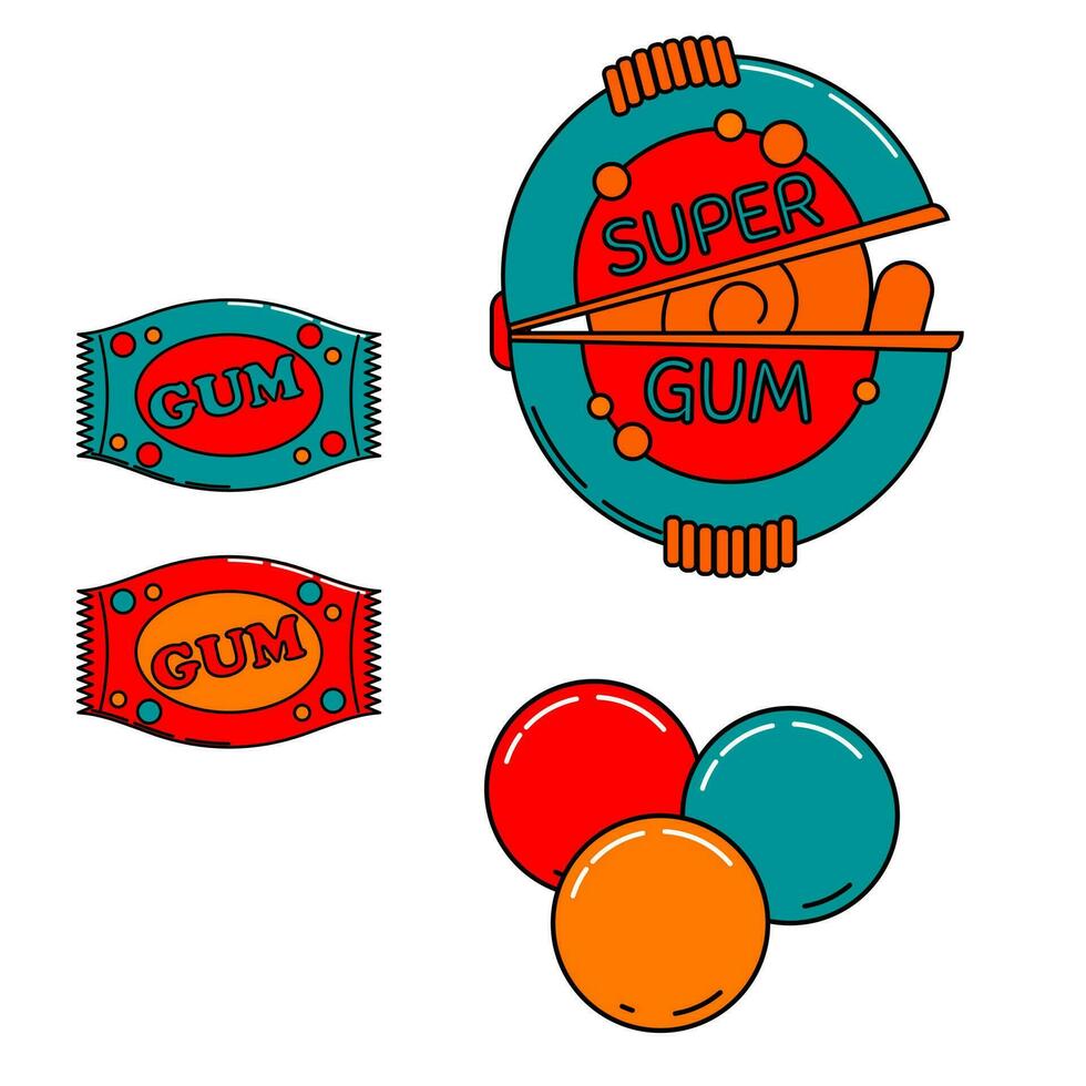 Set of Cartoon bubble gum. vector illustrator. vibrant colors