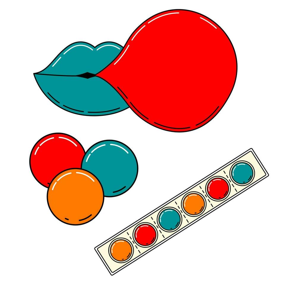 Set of Cartoon bubble gum. vector illustrator. vibrant colors