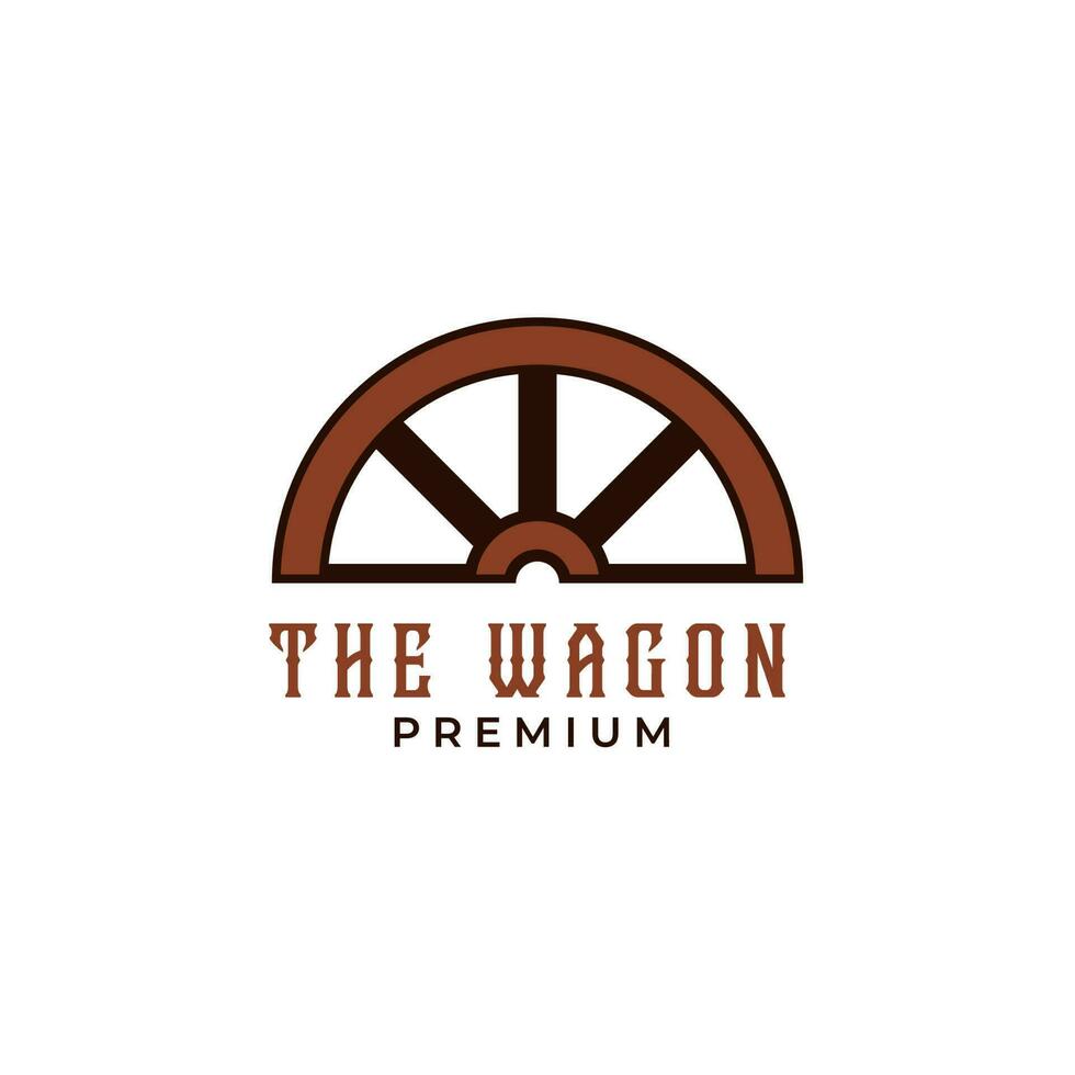 Creative vintage wooden wagon cart wheel logo design illustration idea vector