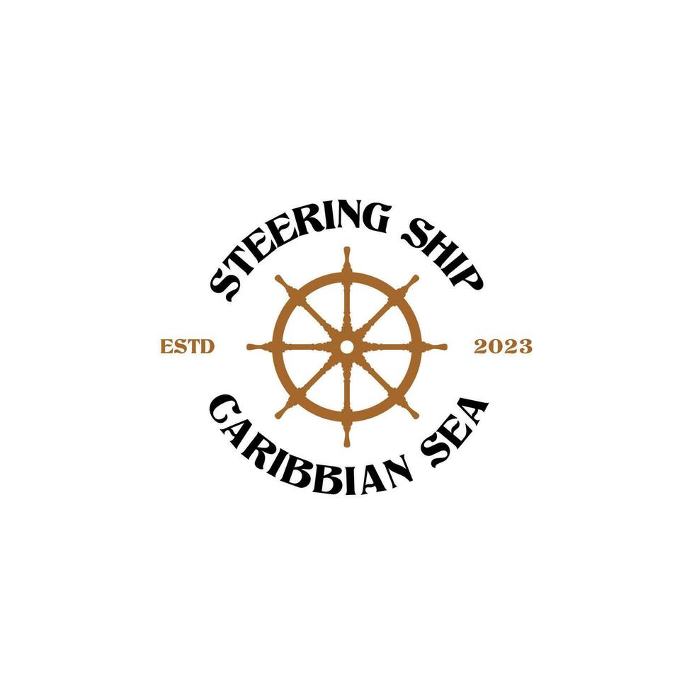 Creative steering wheel captain boat ship yacht compass transport logo design vector