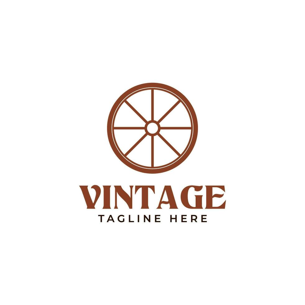 Creative vintage wooden wagon cart wheel logo design illustration idea vector