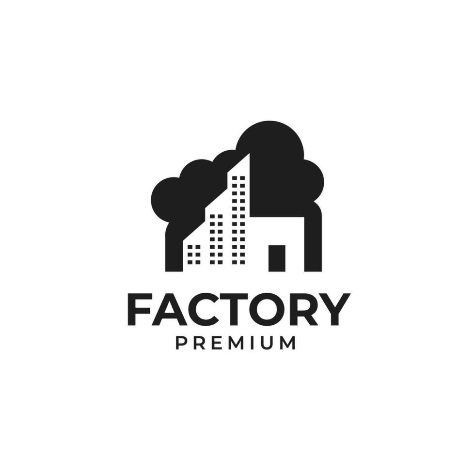 Creative factory industry smoke pollution logo design illustration idea vector