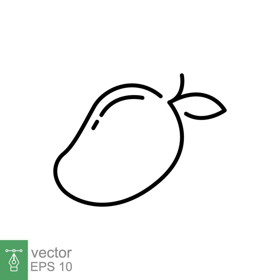 Mango icon. Simple outline style. Fruit, mango with leaf, food, summer concept. Thin line symbol. Vector illustration isolated on white background. EPS 10.