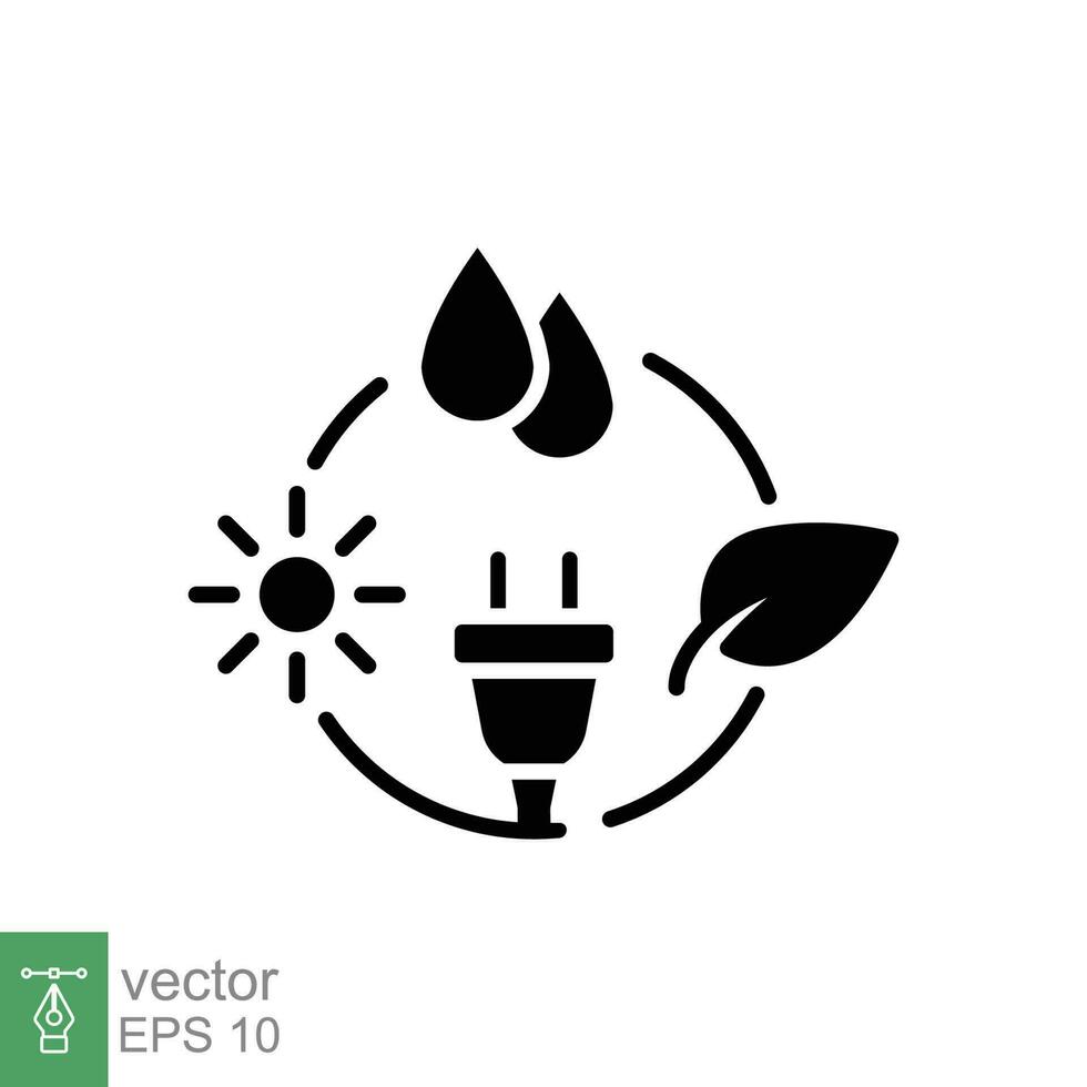 renovable energía icono. sencillo sólido estilo. alternativa, bio energía, agua gota, fuerza, eco concepto. negro silueta, glifo símbolo. vector símbolo ilustración aislado en blanco antecedentes. eps 10