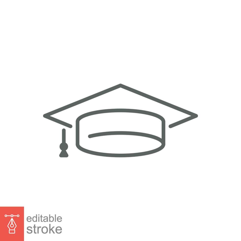Graduation cap icon. Simple outline style. Hat, mortar, board, grad, university, academy, school concept. Thin line symbol. Vector illustration isolated on white background. Editable stroke EPS 10.