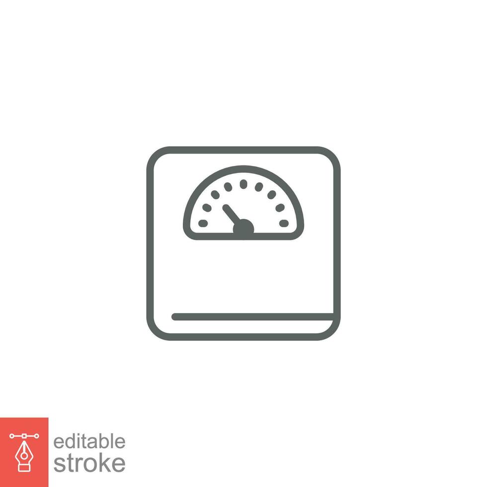 Weight scale icon. Simple outline style. Weight loss, body balance, overweight, diet, measurement concept. Thin line symbol. Vector illustration isolated on white background. Editable stroke EPS 10.