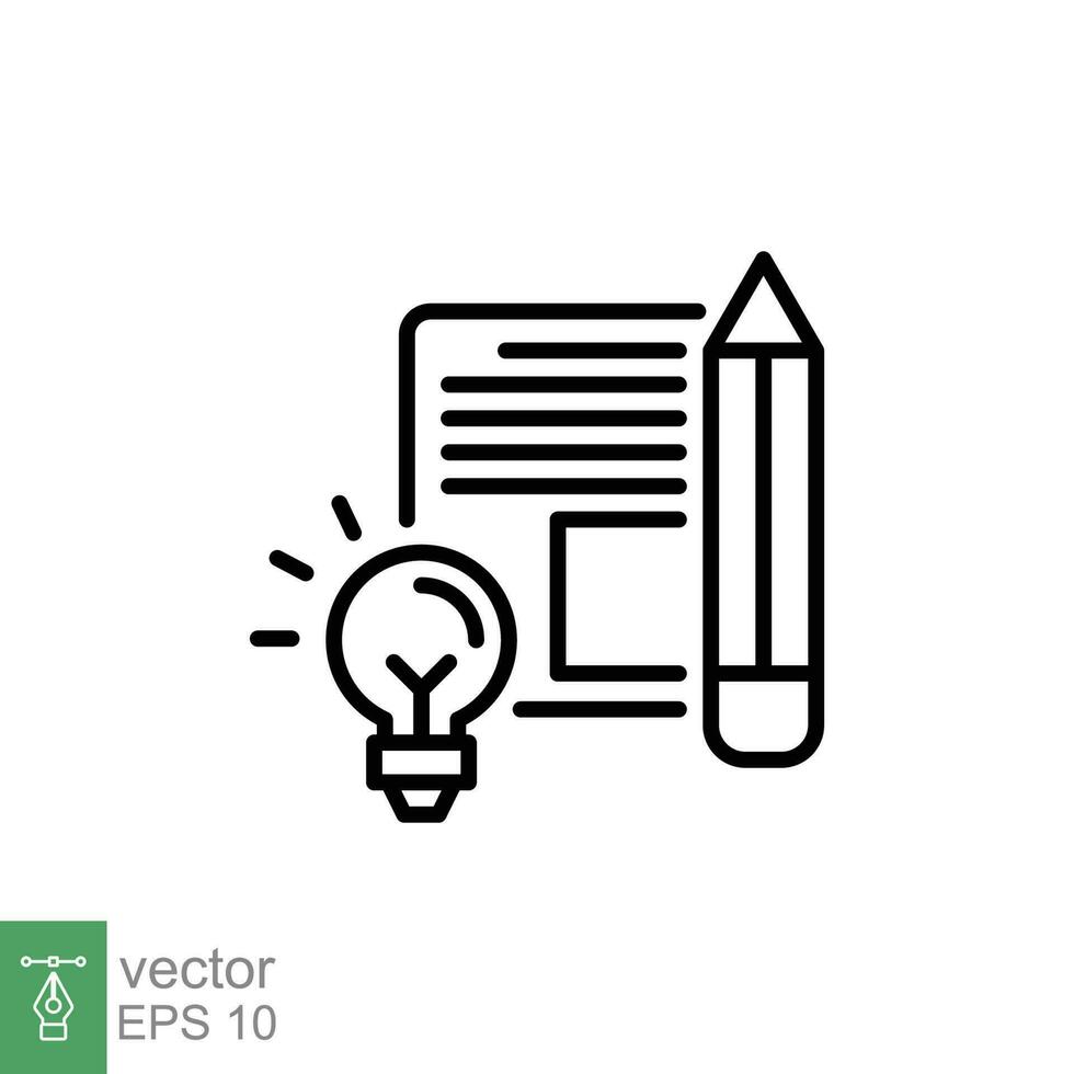 Brief icon. Simple outline style. Concise, succinct, pencil, page, light bulb, abbreviated concept. Thin line symbol. Vector symbol illustration isolated on white background. EPS 10.