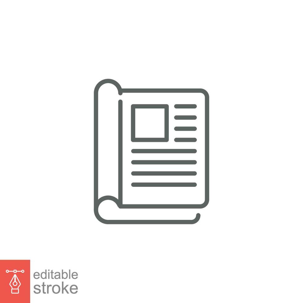Print ad icon. Simple outline style. Advertisement, magazine, press, newspaper, paper, business concept. Thin line symbol. Vector illustration isolated on white background. Editable stroke EPS 10.