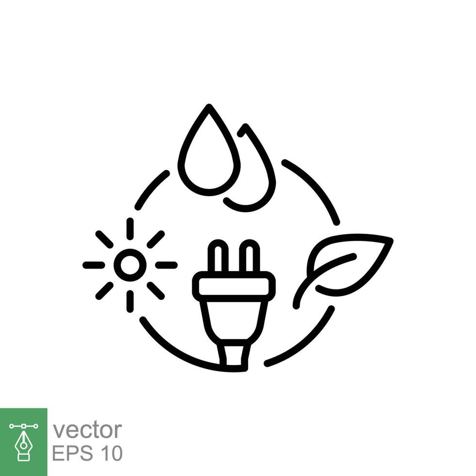 Renewable energy icon. Simple outline style. Zero emission, sustainability, green energy, eco concept. Thin line symbol. Vector symbol illustration isolated on white background. EPS 10.