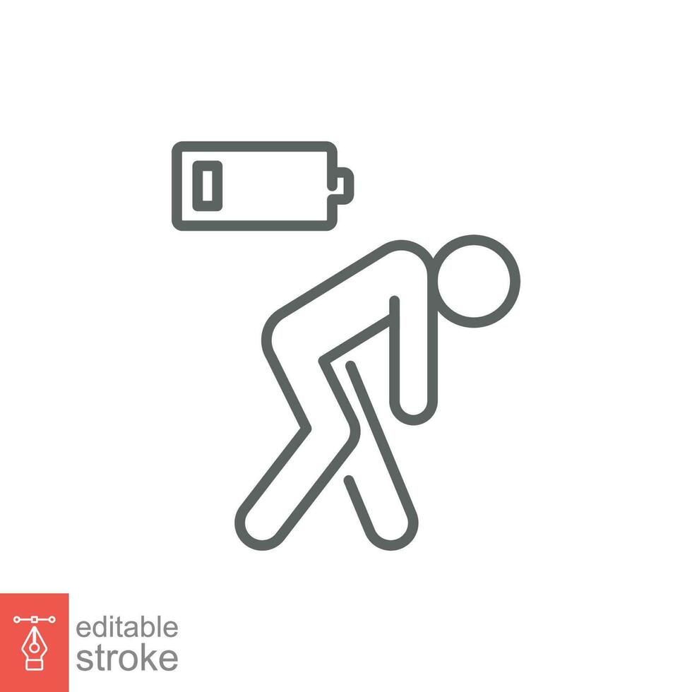 Tiredness icon. Simple outline style. Tired person, burnout, sick, battery energy low charge concept. Thin line symbol. Vector illustration isolated on white background. Editable stroke EPS 10.