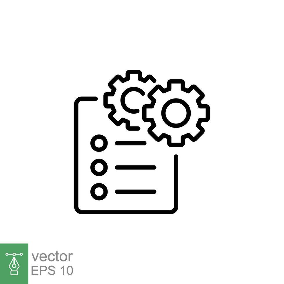 Attributes icon. Simple outline style. Attribute, document, gear, success, technology concept. Thin line symbol. Vector symbol illustration isolated on white background. EPS 10.