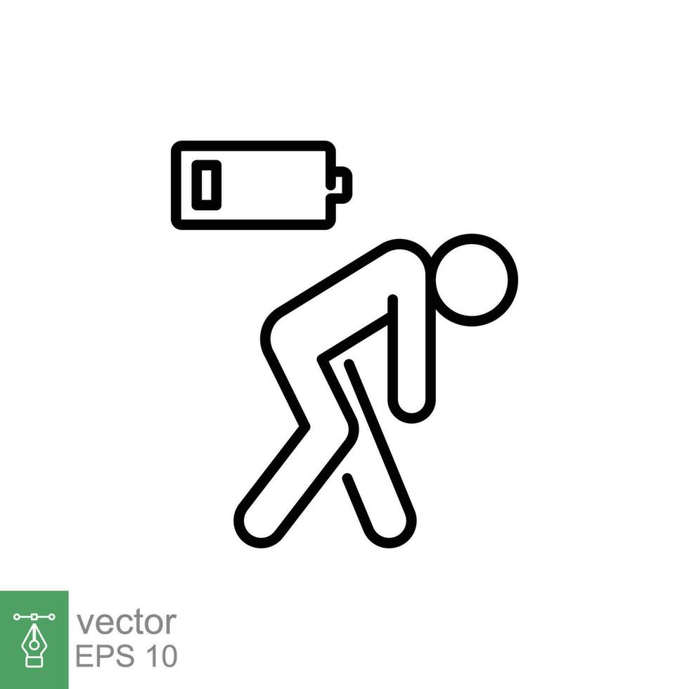 Tiredness icon. Simple outline style. Tired person, burnout, fatigue, sick, battery energy low charge concept. Thin line symbol. Vector illustration isolated on white background. EPS 10.