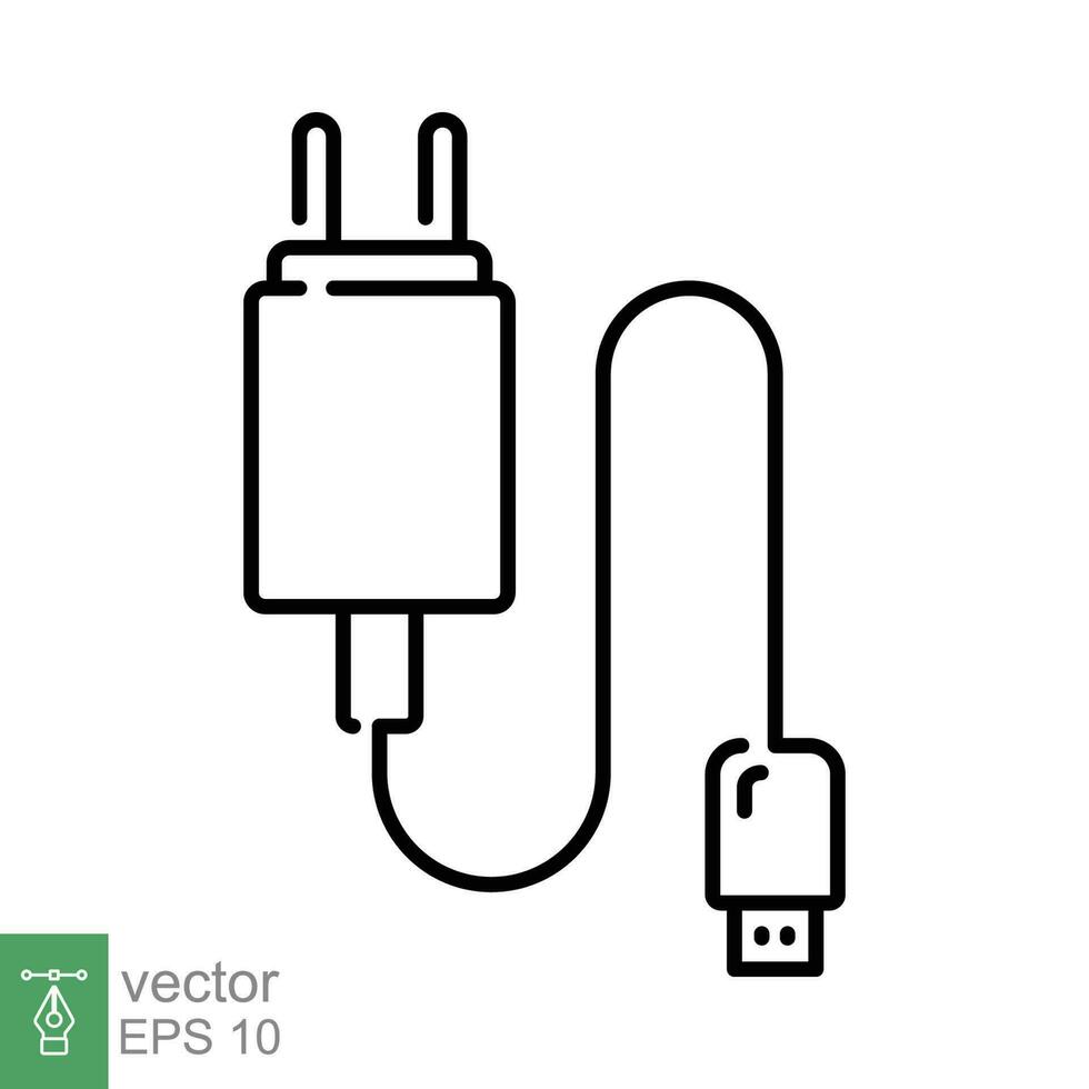 USB móvil teléfono cargador icono. sencillo contorno estilo. cable cargador, energía, Teléfono móvil, tecnología concepto. Delgado línea símbolo. vector ilustración aislado en blanco antecedentes. eps 10