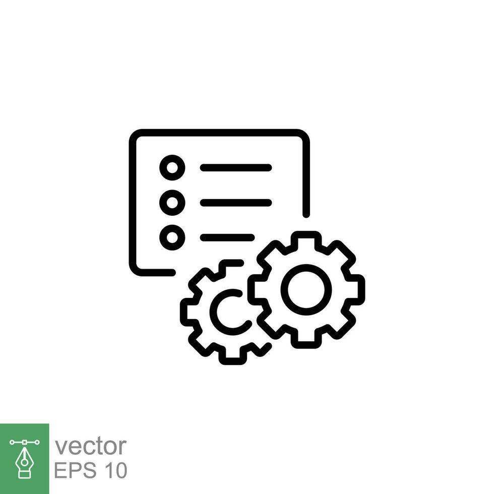 Attributes icon. Simple outline style. Attribute, document, gear, success, technology concept. Thin line symbol. Vector symbol illustration isolated on white background. EPS 10.