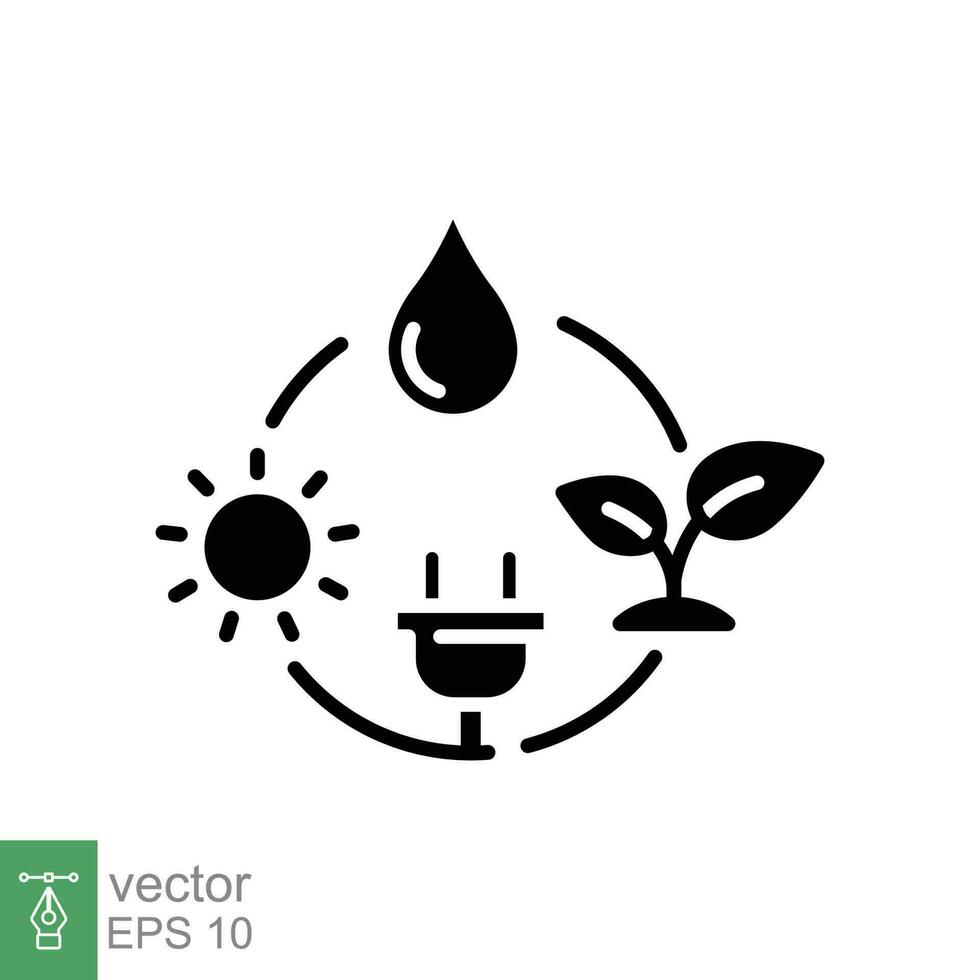 renovable energía icono. sencillo sólido estilo. alternativa, bio energía, agua gota, fuerza, eco concepto. negro silueta, glifo símbolo. vector símbolo ilustración aislado en blanco antecedentes. eps 10