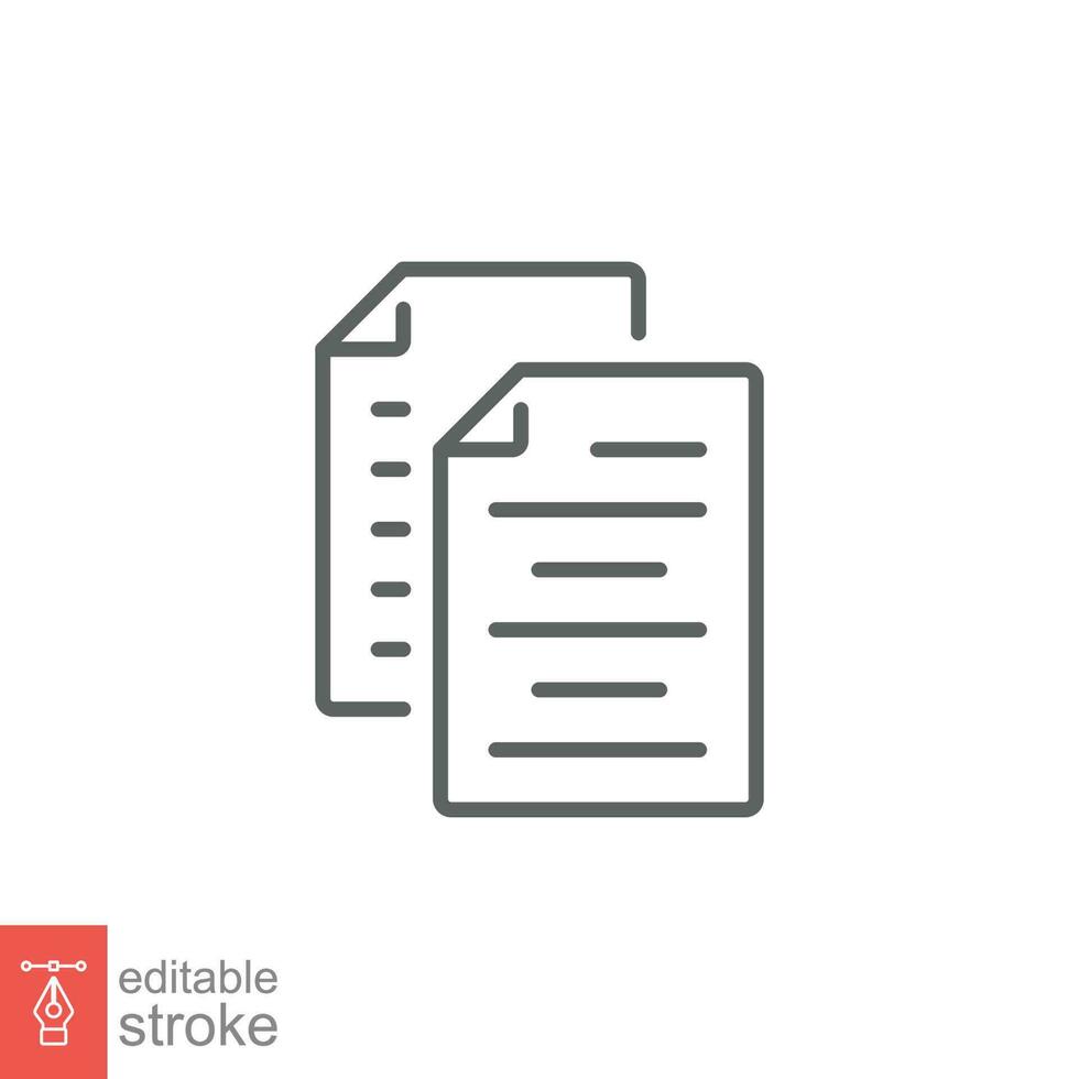 Contract records icon. Simple outline style. Paper, note, writing, folio, business, office concept. Thin line symbol. Vector illustration isolated on white background. Editable stroke EPS 10.