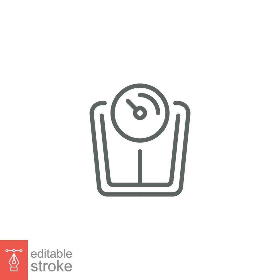 Weight scale icon. Simple outline style. Weight loss, body balance, overweight, diet, measurement concept. Thin line symbol. Vector illustration isolated on white background. Editable stroke EPS 10.