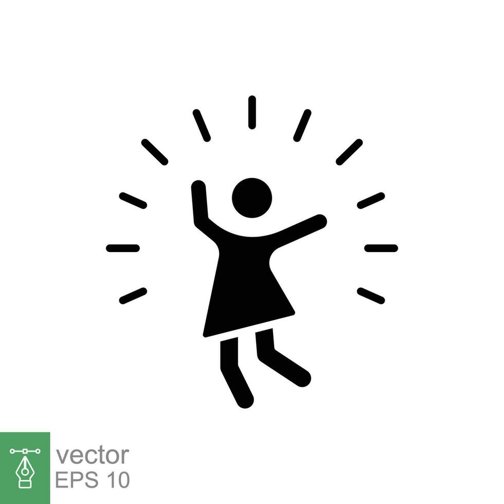 Excited dance kid icon. Simple solid style. Happy, joy, girl, lifestyle, women, female freedom concept. Black silhouette, glyph symbol. Vector illustration isolated on white background. EPS 10.