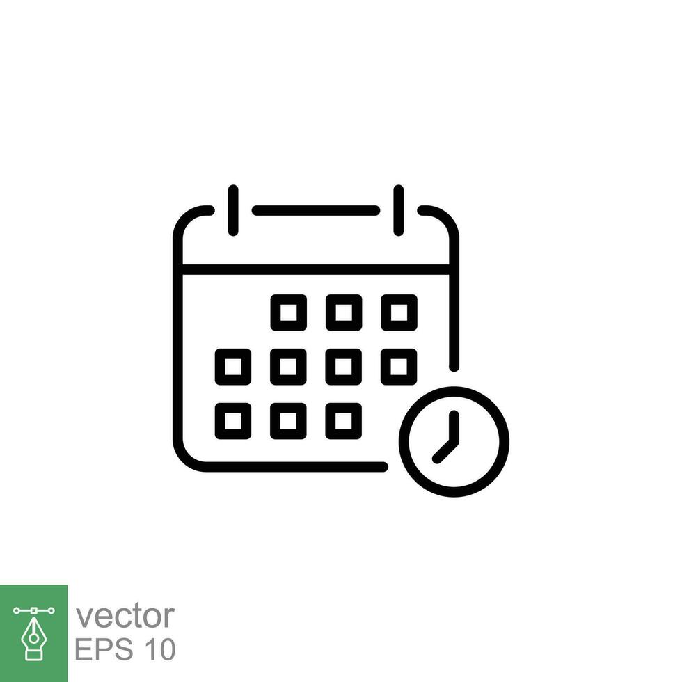 Schedule icon. Simple outline style. Calendar, time, timetable, appointment, agenda, management concept. Thin line symbol. Vector illustration isolated on white background. EPS 10.