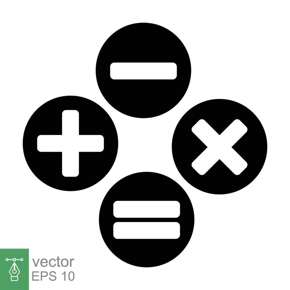 matemáticas firmar icono. sencillo sólido estilo. más, suma, menos, sustracción, multiplicar, dividir, es igual concepto. negro silueta, glifo símbolo. vector ilustración aislado en blanco antecedentes. eps 10