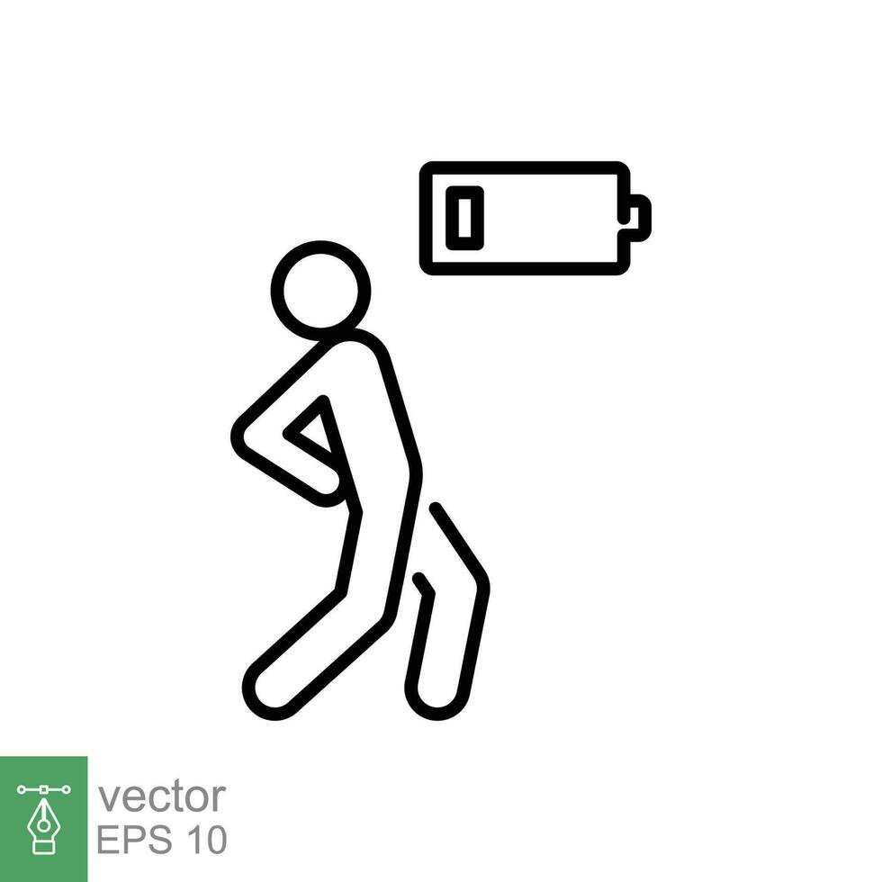 Tiredness icon. Simple outline style. Tired person, burnout, fatigue, sick, battery energy low charge concept. Thin line symbol. Vector illustration isolated on white background. EPS 10.